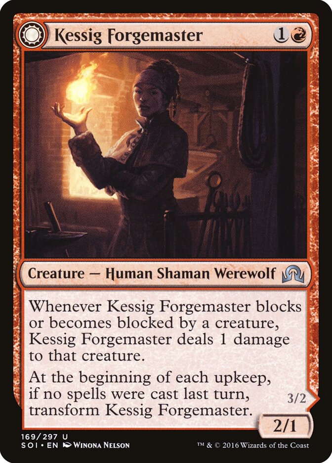 Kessig Forgemaster // Flameheart Werewolf — Shadows over Innistrad #169
