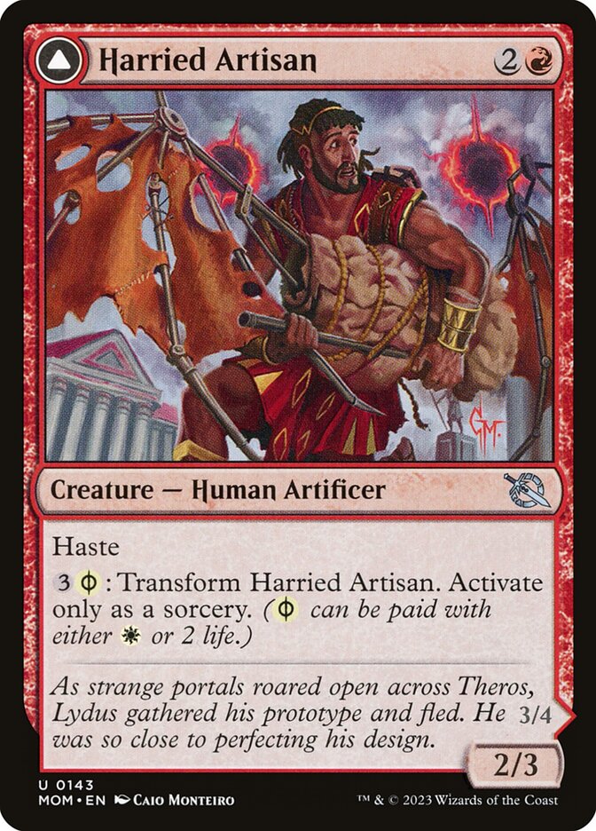 Artesano agobiado // Desollador aéreo pirexiano | Harried Artisan // Phyrexian Skyflayer — March of the Machine #143