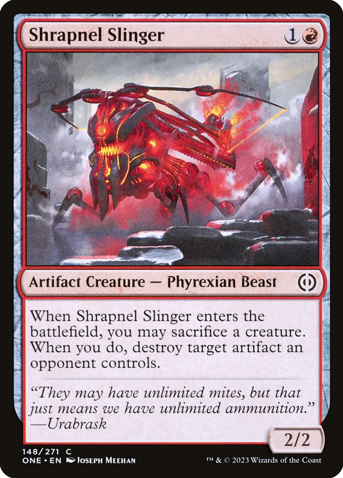 Lanzador de metralla | Shrapnel Slinger — Phyrexia: All Will Be One #148