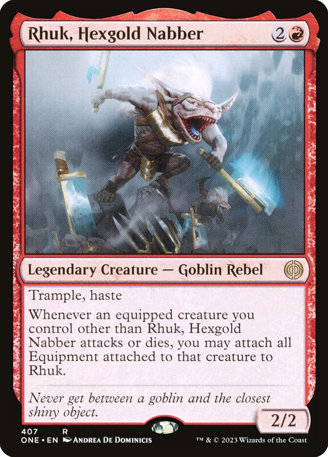 Rhuk, ladronzuelo de hexoro | Rhuk, Hexgold Nabber - Phyrexia: All Will Be One #407